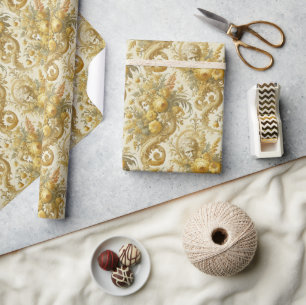 Guilt of Gold – Baroque Floral Bandanna Wrapping Paper