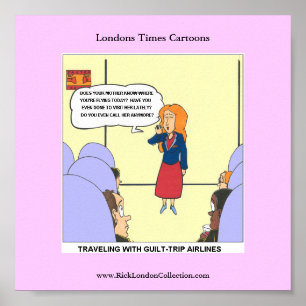 Guilt Trip Airlines Funny Carrtoon Funny Poster