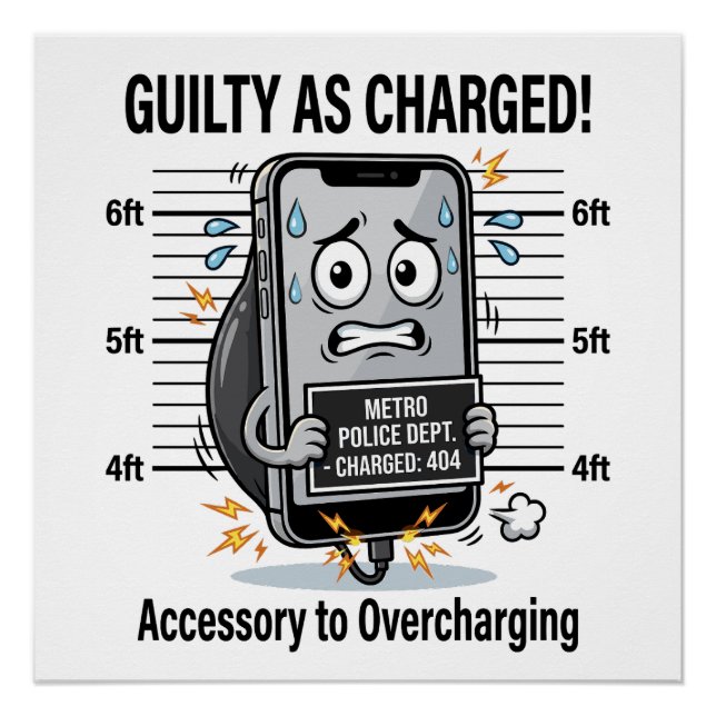 Guilty As Charged – Funny Overcharged Phone Pun Poster (Front)