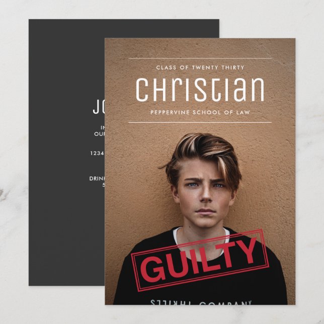 Guilty as Charged Law Graduation Invitation (Front/Back)