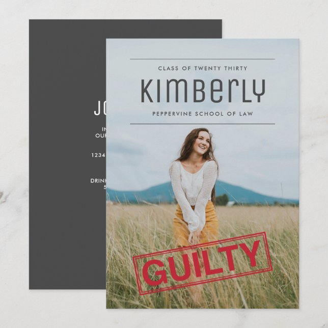 Guilty as Charged Law Graduation Invitation (Front/Back)