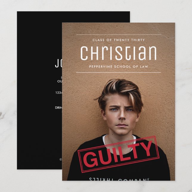 Guilty as Charged Law Graduation Invitation (Front/Back)