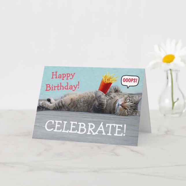 Guilty Cat Funny Birthday Card (Small Plant)