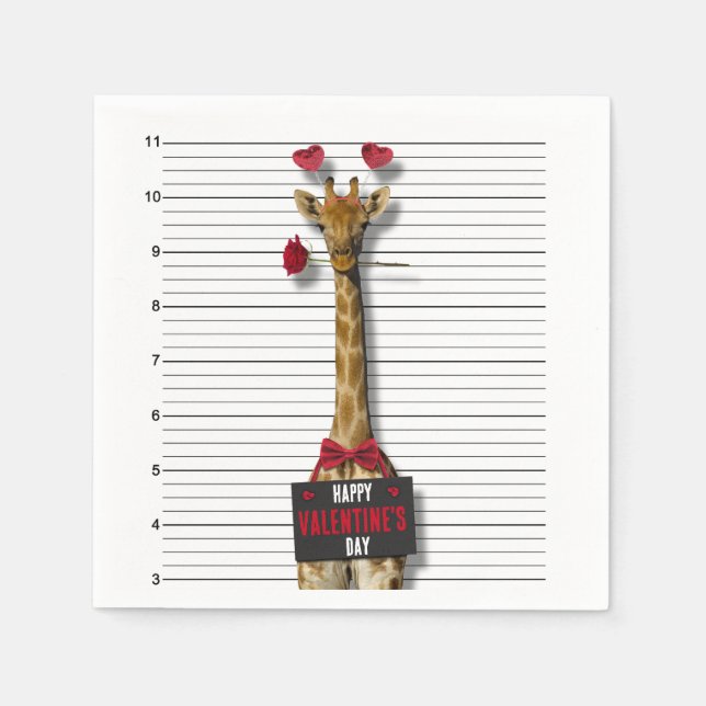 Guilty Giraffe Mugshot Funny Happy Valentine's Day Napkin (Front)