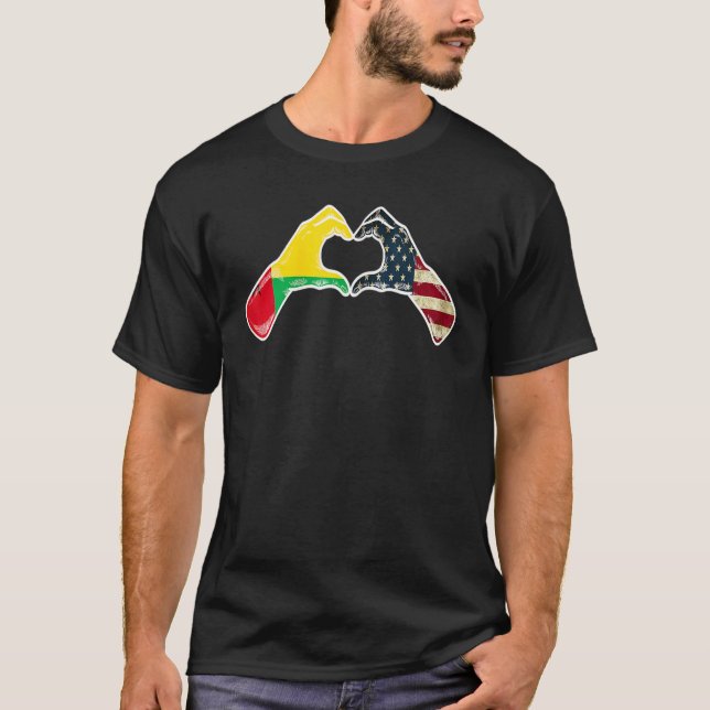 Guinea-Bissau American USA Flag - USA Bissau Guine T-Shirt (Front)
