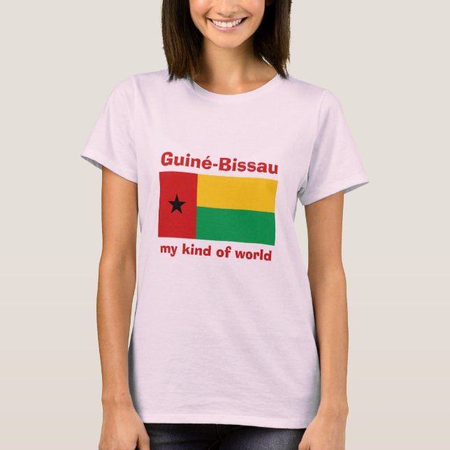 Guinea-Bissau Flag + Map + Text T-Shirt (Front)