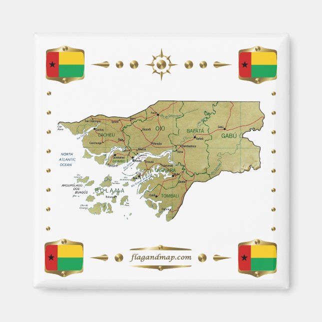 Guinea-Bissau Map + Flags Magnet (Front)