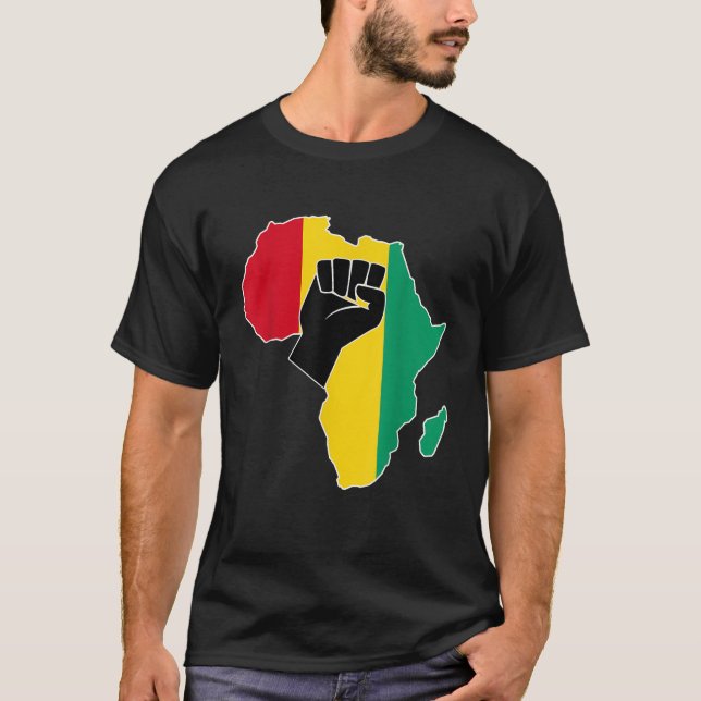 Guinea Conakry Flag Africa Map Rasta Colours Raise T-Shirt (Front)