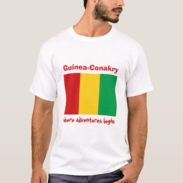 Guinea-Conakry Flag + Map + Text T-Shirt (Front)