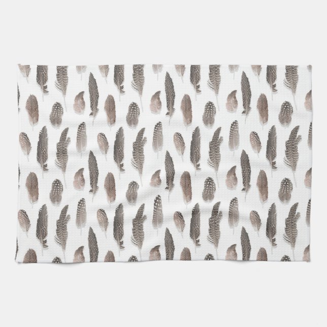Guinea Farm Bird Feather Pattern Tea Towel (Horizontal)