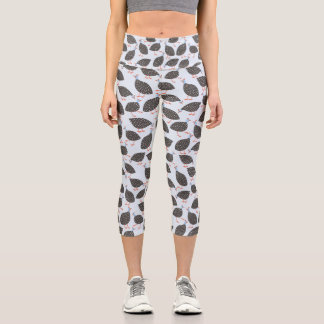 Guinea Fowl Bird Pattern Blue Capri Leggings