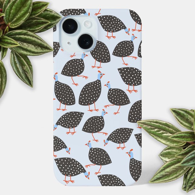 Guinea Fowl Bird Pattern iPhone 15 Case (Guineafowl guinea hen fun bird pattern cell phone case)