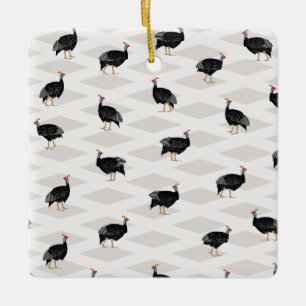 Guinea fowl birds ceramic ornament