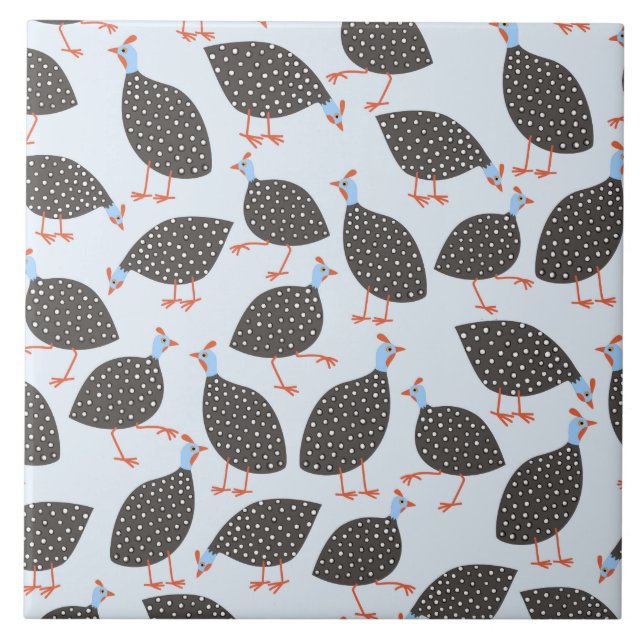 Guinea Fowl Blue Pattern Tile (Front)