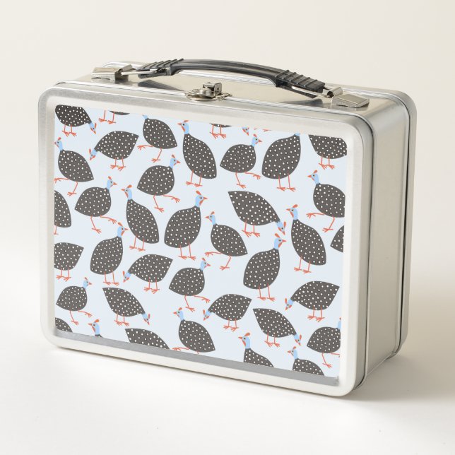 Guinea Fowl Cute Bird Pattern Metal Lunch Box (Front)
