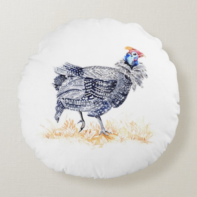 Guinea hen round cushion (Front)