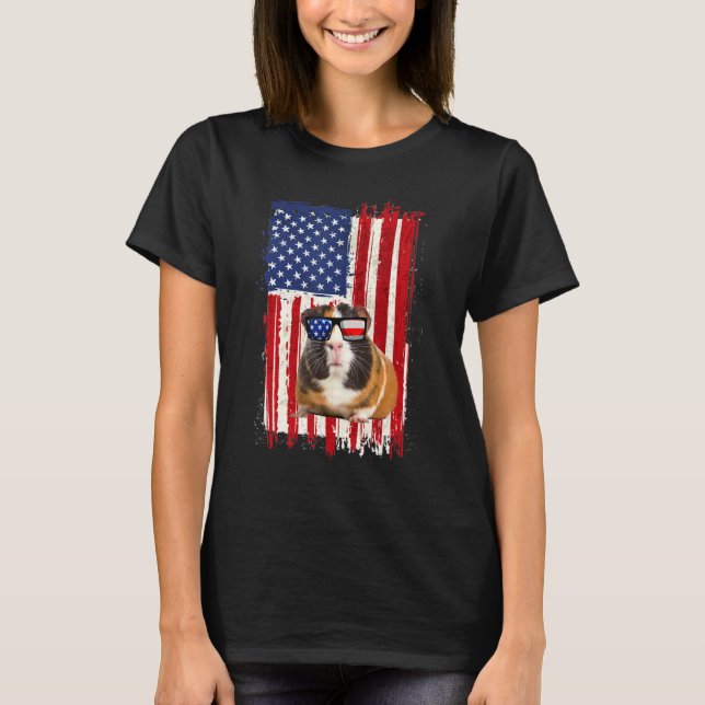 Guinea Pig American Flag Patriotic Pet     4th Jul T-Shirt (Front)