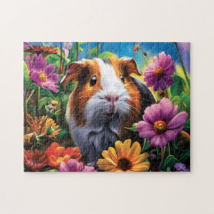 Guinea Pig Among Vibrant Flowers Jigsaw Puzzle