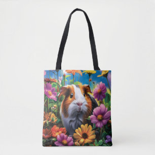 Guinea Pig Among Vibrant Flowers Tote Bag