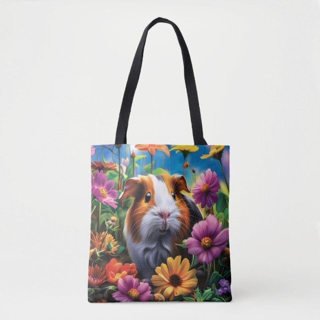 Guinea Pig Among Vibrant Flowers Tote Bag (Front)