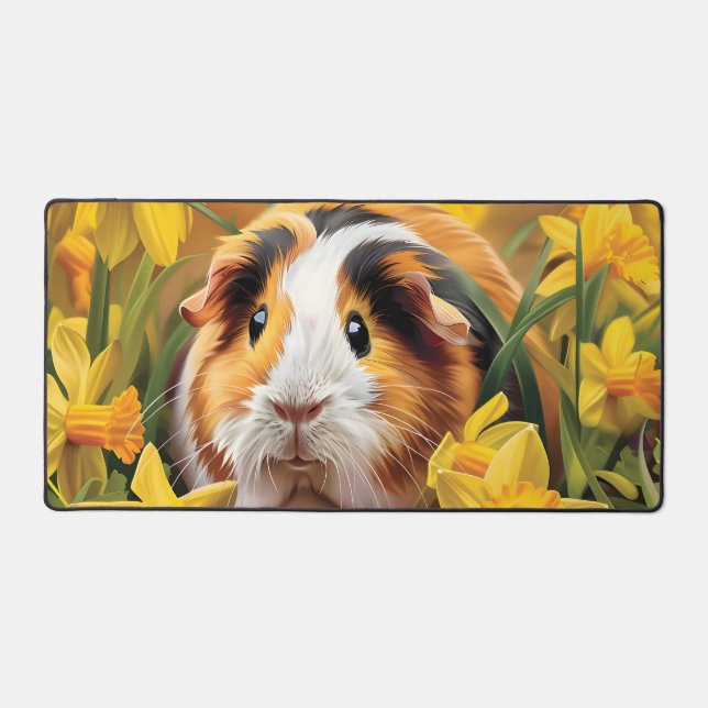 Guinea Pig Amongst The Daffodils Desk Mat (Front)