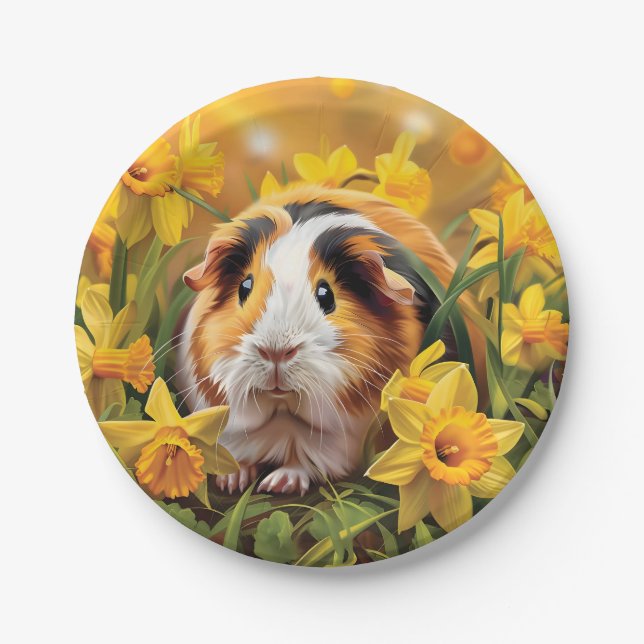 Guinea Pig Amongst The Daffodils Paper Plate (Front)