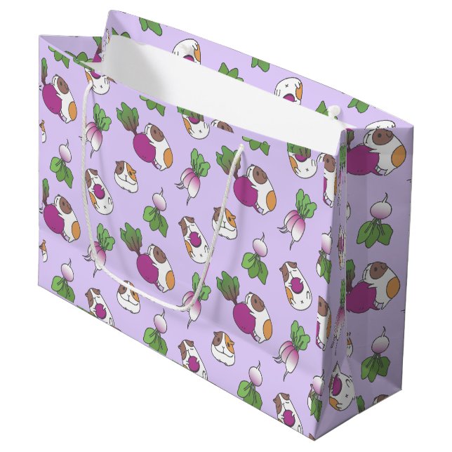 Guinea Pig and Radish in Lavender Pattern Large Gift Bag (Front Angled)