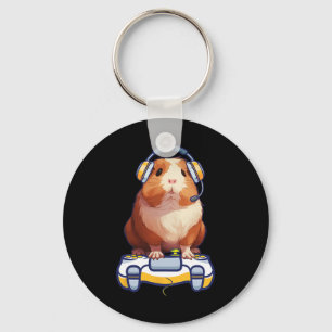 Guinea Pig And Video Gamer Lover Fluffy Cavy Gamer Key Ring