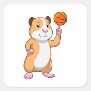 Guinea pig as Basketball player with Basketball.pn Square Sticker
