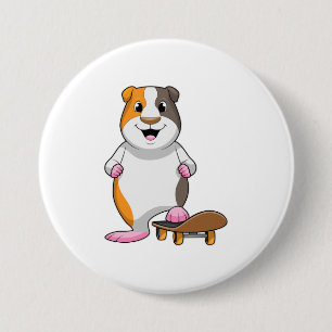 Guinea pig as Skater with Skateboard 7.5 Cm Round Badge