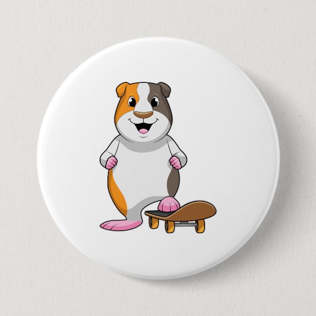 Guinea pig as Skater with Skateboard 7.5 Cm Round Badge (Front)
