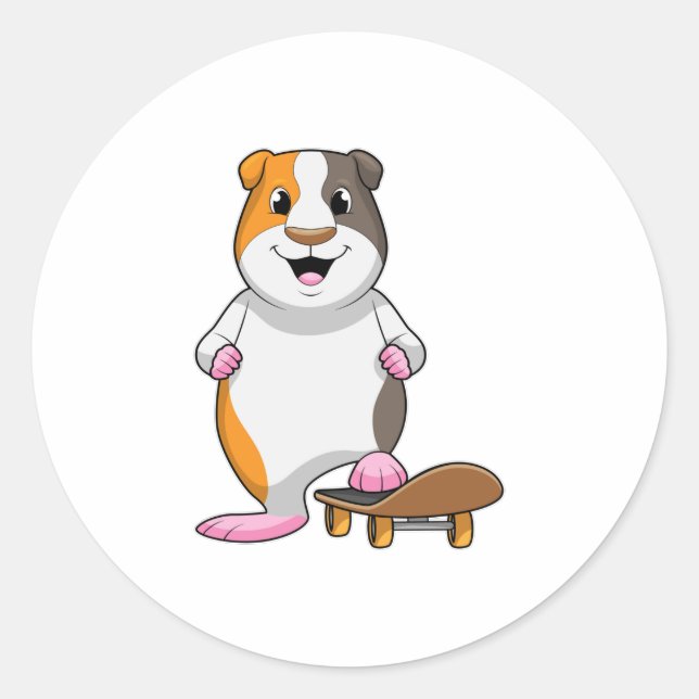 Guinea pig as Skater with Skateboard Classic Round Sticker (Front)