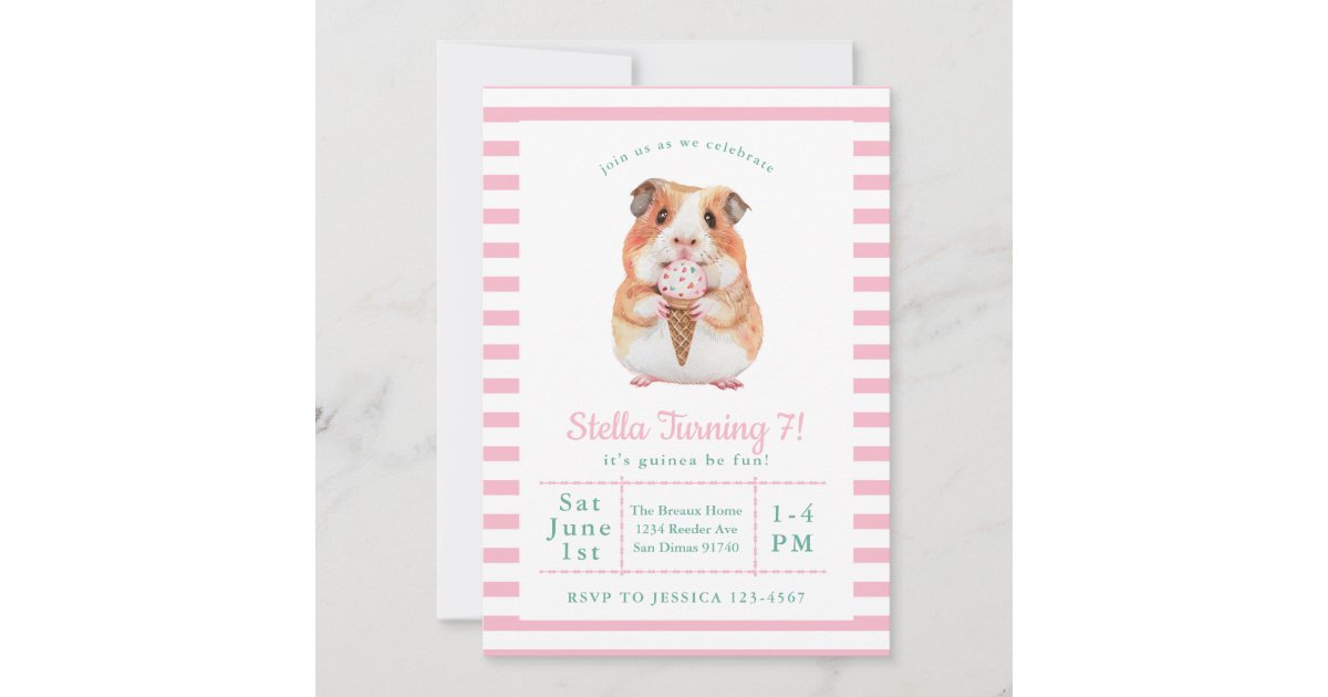 Guinea Pig Birthday Party Icecream Invitation | Zazzle