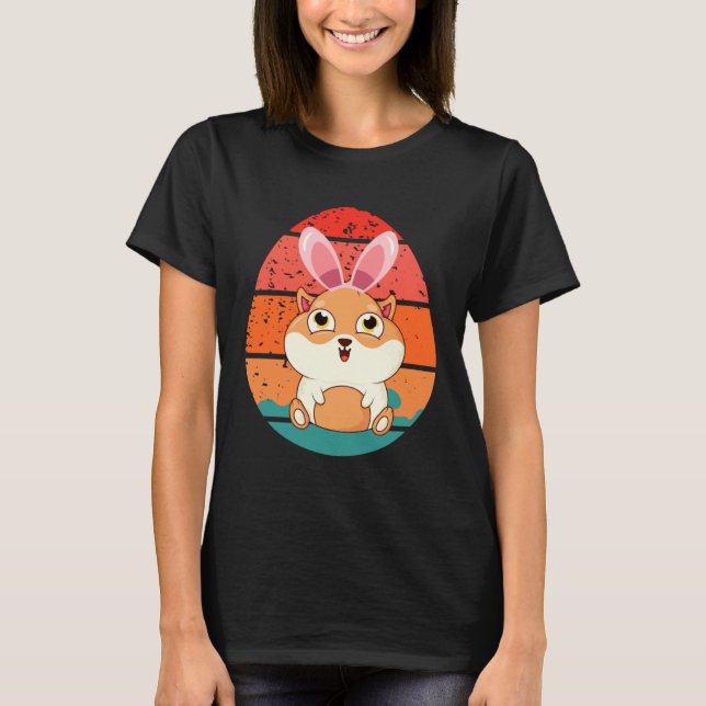 Guinea Pig Bunny Happy Easter Eggs Retro Men Women T-Shirt (Front)