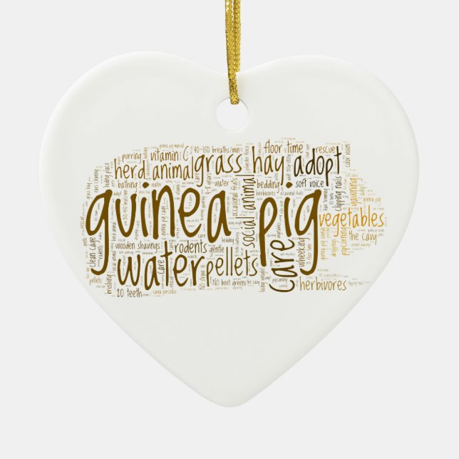 Guinea Pig Care Reminder Word Cloud Ceramic Tree Decoration (Front)