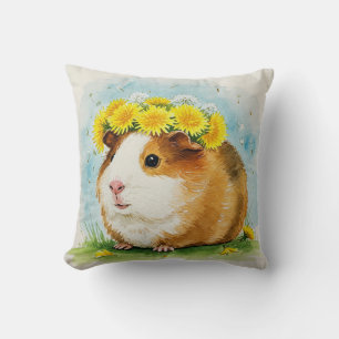 Guinea Pig Cavia Cavy Dandelions Flowers Pillow