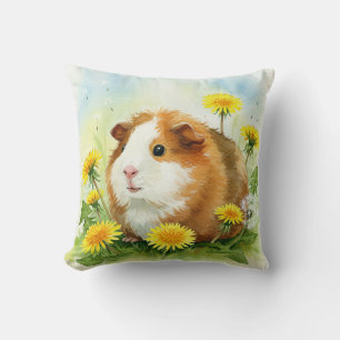 Guinea Pig Cavia Cavy Dandelions Flowers Pillow