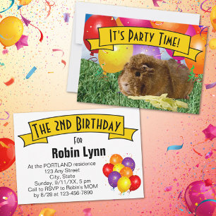 Guinea Pig Children's 2nd Birthday Party Balloons Invitation