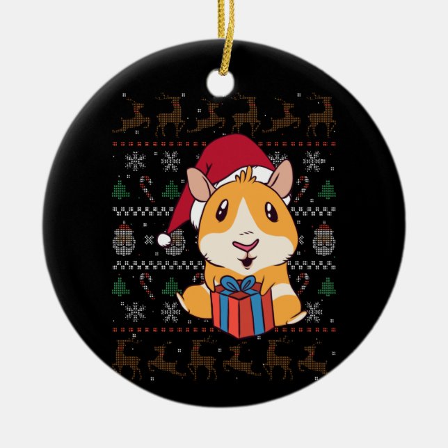 Guinea Pig Christmas Ceramic Tree Decoration (Front)