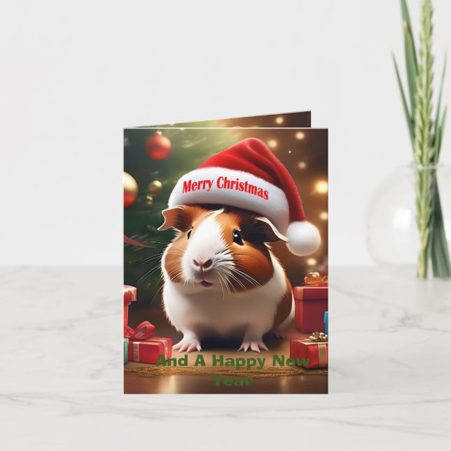 Guinea Pig Christmas Greeting,  Note Card (Front)