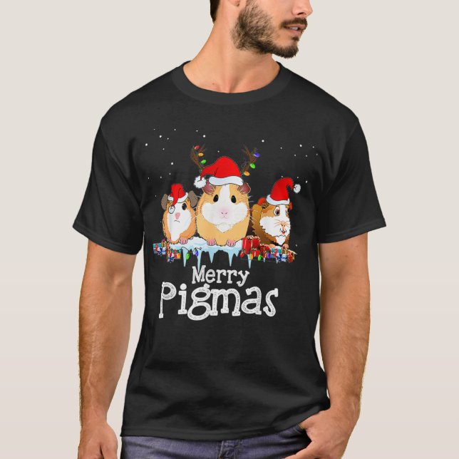 Guinea Pig Christmas Lights Santa Hat Xmas  T-Shirt (Front)