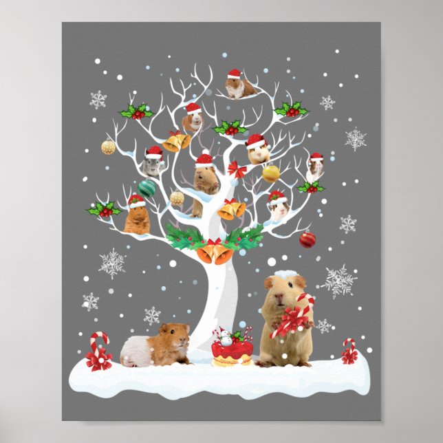 Guinea Pig Christmas On Winter Tree Goat Lover Paj Poster (Front)