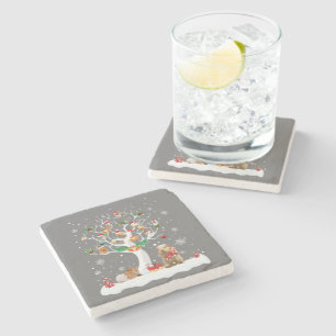 Guinea Pig Christmas On Winter Tree Goat Lover Paj Stone Coaster