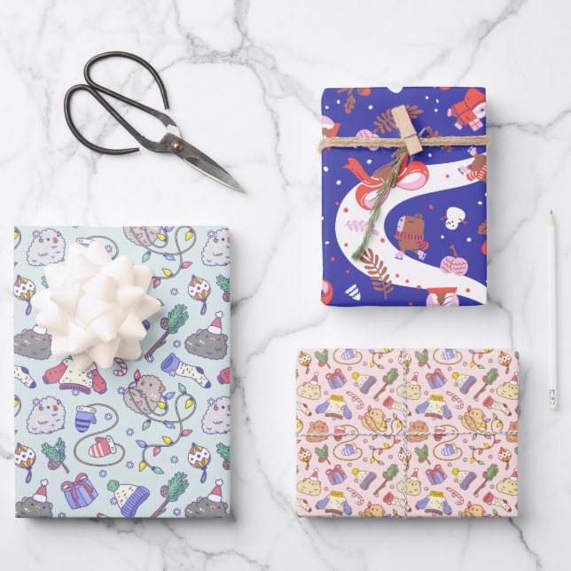 Guinea pig Christmas pattern set of 3 Wrapping Paper Sheet (Front)