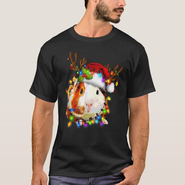 Guinea Pig Christmas Reindeer Christmas Lights Paj T-Shirt (Front)