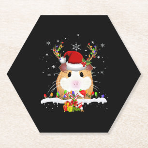 Guinea Pig Christmas Reindeer Christmas Lights Paper Coaster