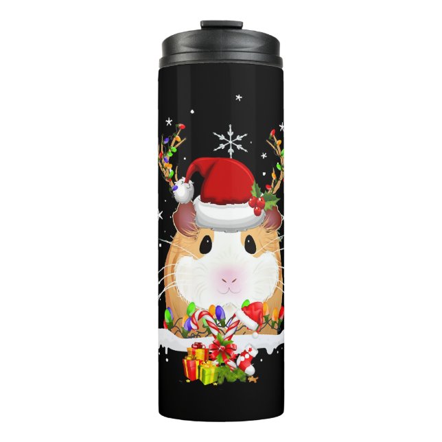 Guinea Pig Christmas Reindeer Christmas Lights Thermal Tumbler (Front)
