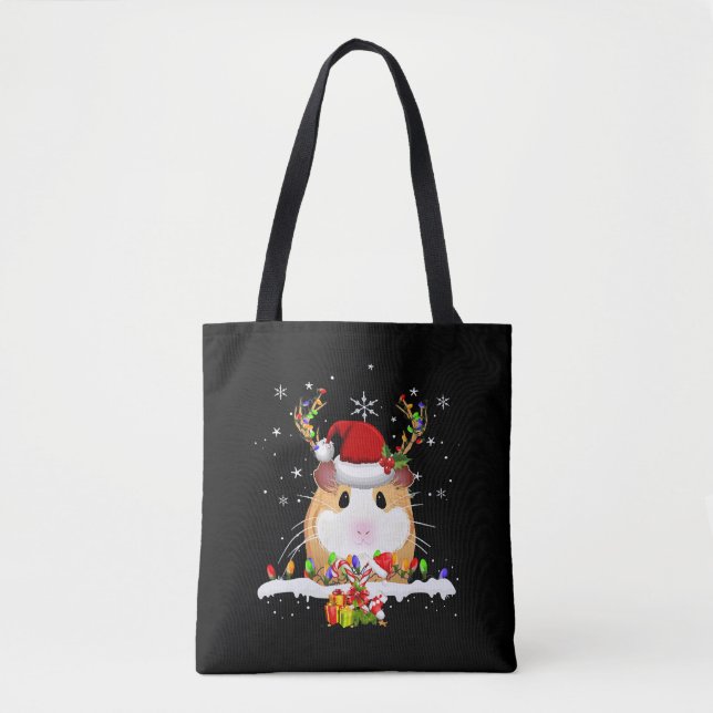 Guinea Pig Christmas Reindeer Christmas Lights Tote Bag (Front)