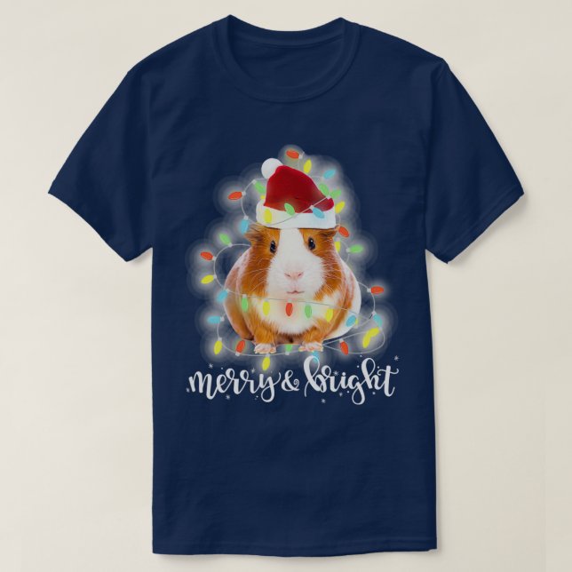 Guinea Pig Christmas Santa Merry amp Bright Guinea T-Shirt (Design Front)