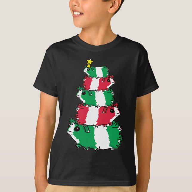 Guinea Pig Christmas Tree Funny Cute Holiday Carto T-Shirt (Front)